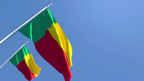 Benin nemzeti zászlaja a szélben repül a kék ég ellen. - Felvétel, videó