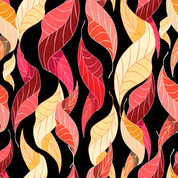 Autumn seamless pattern of multicolored leaves on a dark background - Wektor, obraz