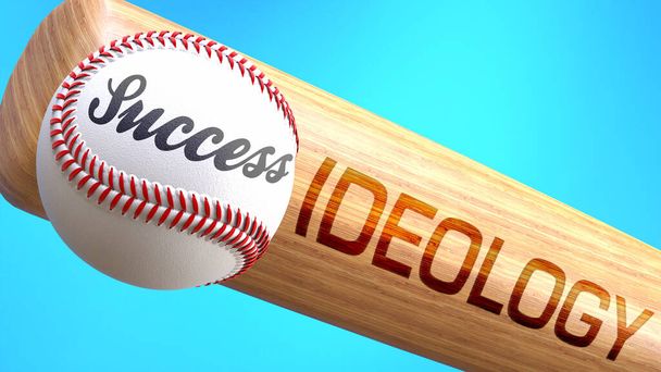 Success in life depends on ideology - pictured as word ideology on a bat, to show that ideology is crucial for successful business or life., 3d illustration - Photo, Image