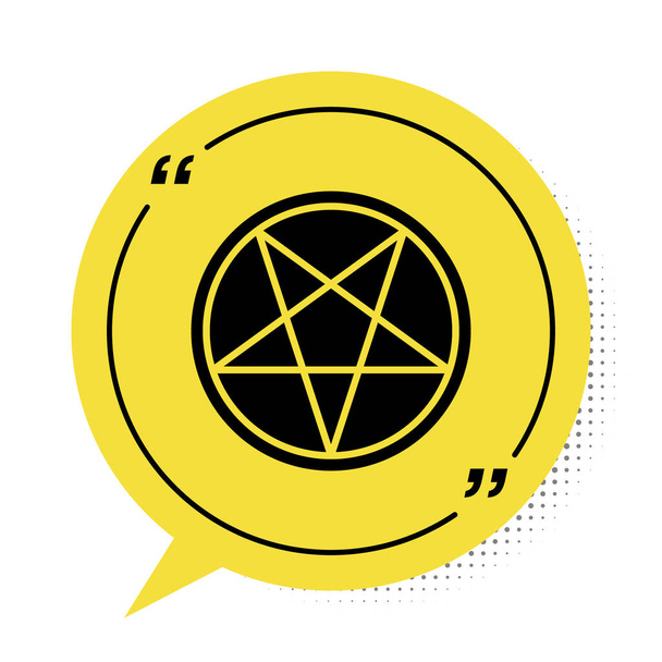 Pentagramme noir dans une icône circulaire isolée sur fond blanc. Symbole magique d'étoile occulte. Symbole de bulle de parole jaune. Illustration vectorielle. - Vecteur, image