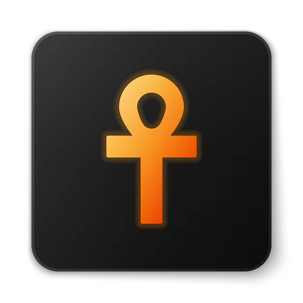 Oranje gloeiende neon Cross ankh pictogram geïsoleerd op witte achtergrond. Zwarte vierkante knop. Vector Illustratie. - Vector, afbeelding