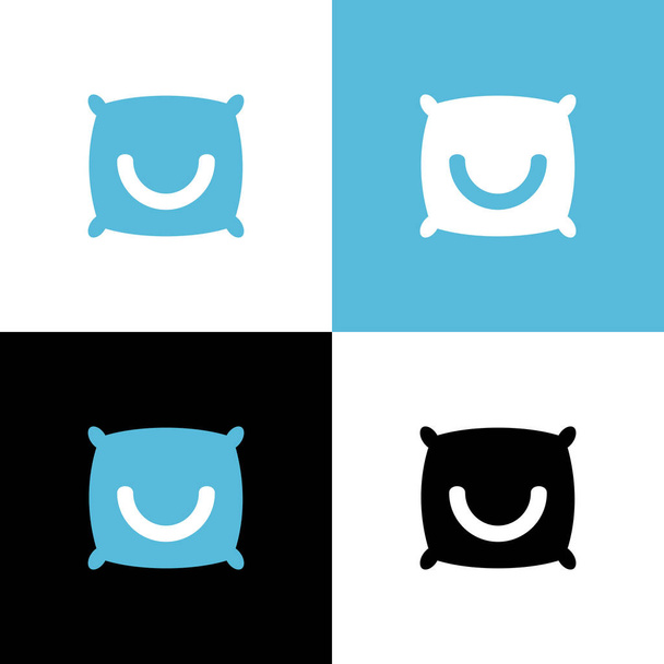 Lachen kussen logo ontwerp, gezonde gelukkige slaap icoon, slaap plezier symbool - Vector - Vector, afbeelding