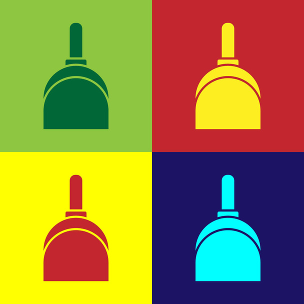 Pop Art Dustpan Symbol isoliert auf farbigem Hintergrund. Reinigungsdienste. Vektorillustration. - Vektor, Bild