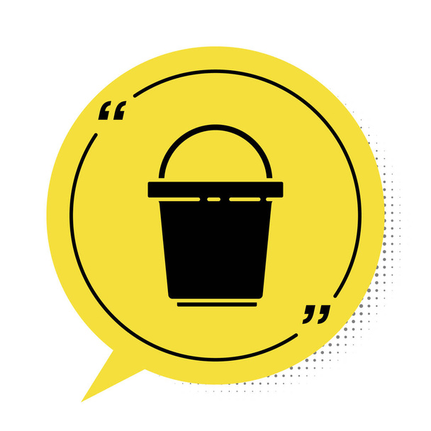 Icona Black Bucket isolata su sfondo bianco. concetto di servizio di pulizia. Simbolo giallo della bolla vocale. Illustrazione vettoriale. - Vettoriali, immagini