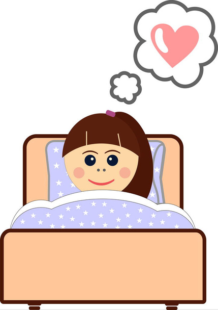 Cute  girl sleepeng in her bed and dreaming about love  - Vetor, Imagem