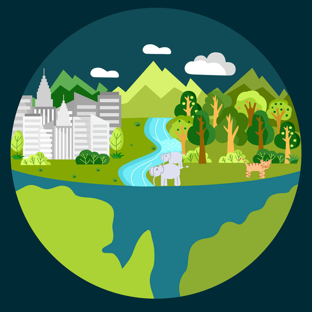 Happy earth day. Save nature. Save our planet. Vector illustration in flat cartoon design. - Vector, Image