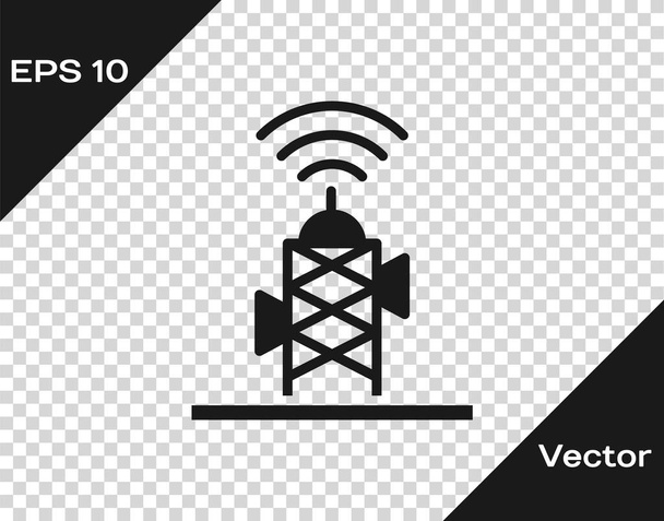 Black Wireless antenna icon isolated on transparent background. Technology and network signal radio antenna.  Vector. - Vector, Image