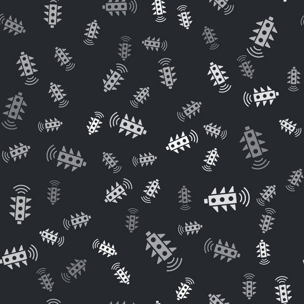 Grey Smart verkeerslichtpictogram geïsoleerd naadloos patroon op zwarte achtergrond. Internet of things concept met draadloze verbinding. Vector. - Vector, afbeelding