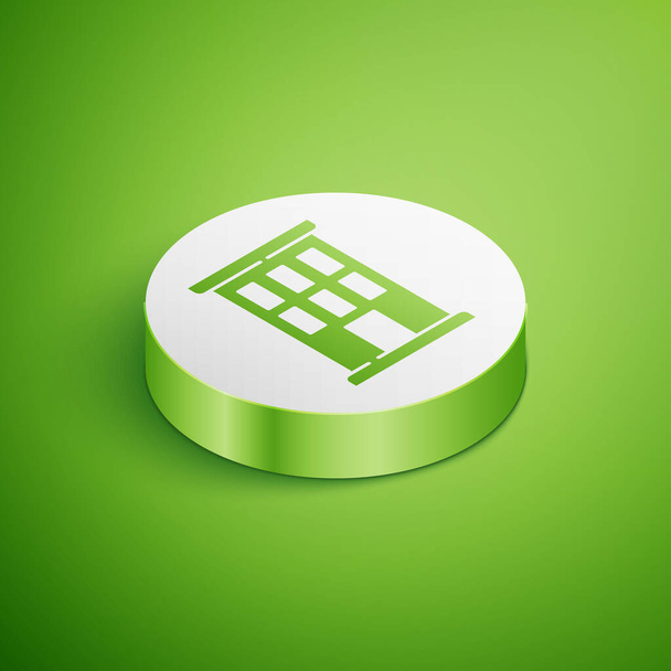Ισομετρική εικόνα House απομονώνονται σε πράσινο φόντο. Σύμβολο σπιτιού. Λευκό κουμπί κύκλου. Διάνυσμα. - Διάνυσμα, εικόνα