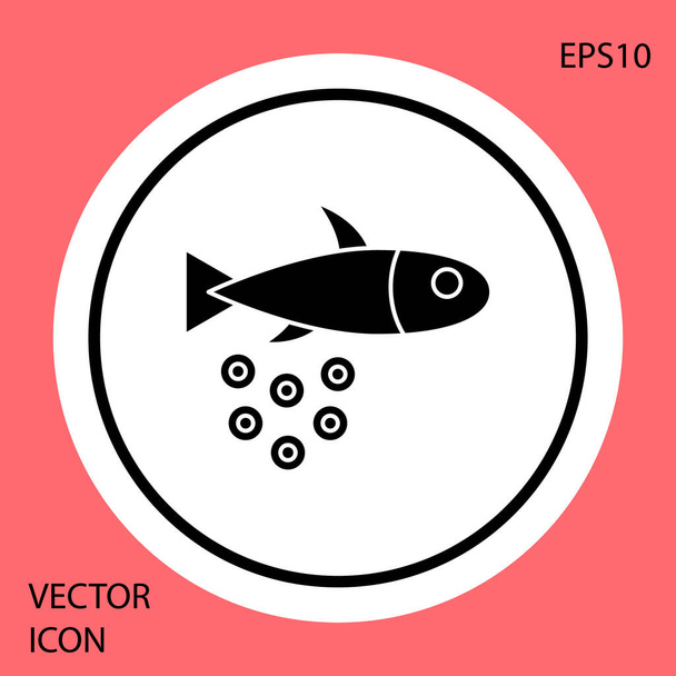 Чорна риба з іконою ікони ізольованою на червоному тлі. Кнопка білого кола. Вектор.. - Вектор, зображення