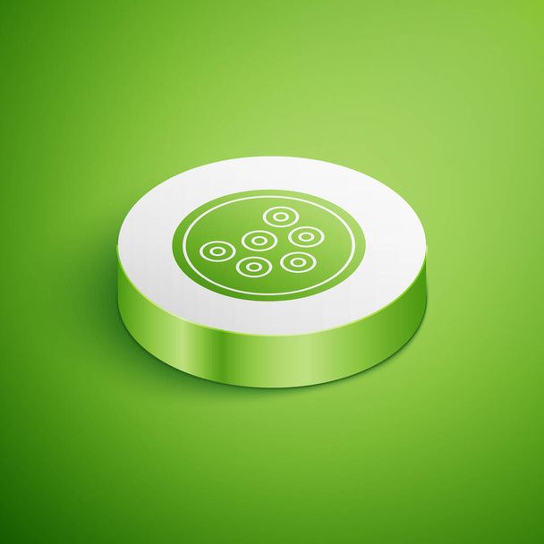 Isometrischer Kaviar auf einem Tellersymbol auf grünem Hintergrund. Weißer Kreis-Knopf. Vektor.. - Vektor, Bild