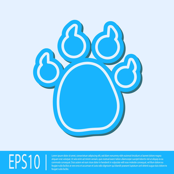 Blue line Paw print icon isolated on grey background. Dog or cat paw print. Animal track.  Vector. - Вектор, зображення