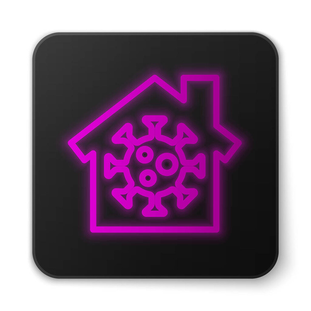 Glowing neon line Stay home icon isolated on white background. Corona virus 2019-nCoV. Black square button. Vector.. - Vector, Image