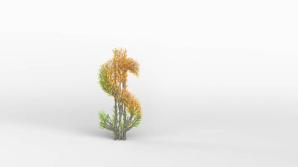 Growing Tree in a shape of a dollar sign. 3D rendering. - Fotoğraf, Görsel