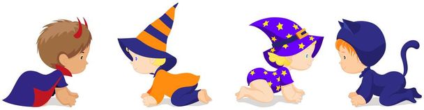 carino bambini felici in diversi costumi colorati Halloween set - Vettoriali, immagini