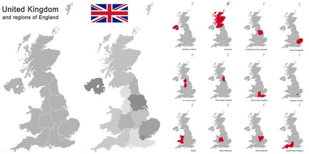 Eurooppa-maa Yhdistynyt kuningaskunta ja Englannin alueet - Vektori, kuva