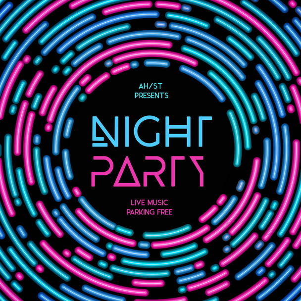 Night party illustration. Neon lights. Irregular rounded lines design style. - Foto, Imagem