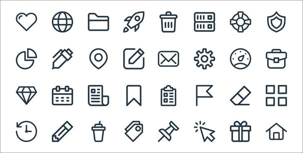 user interface line icons. linear set. quality vector line set such as home, click, tag, history, eraser, newsletter, briefcase, email, pen - Vector, Image
