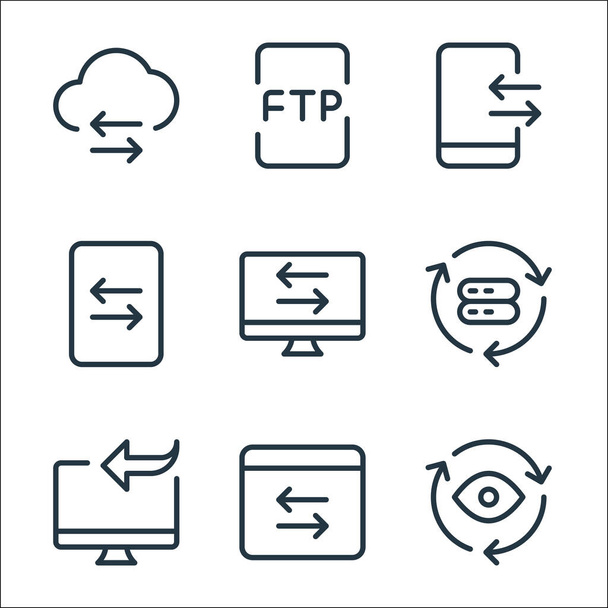 data transfer line icons. linear set. quality vector line set such as sync, transfer, transfer, synchronization, file file - Vector, Image