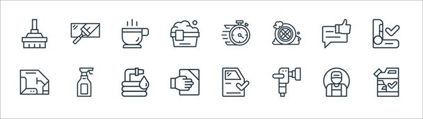 carwash line icons. linear set. quality vector line set such as detergent, polisher, wiper, interior, feedback, coffee, quick, window cleaning - Vector, Image