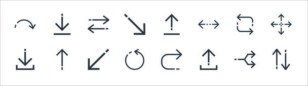 arrows line icons. linear set. quality vector line set such as up down, upload file, rotating arrow, direct download, refresh, transfer, upload, download - Vector, Image
