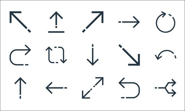 arrows line icons. linear set. quality vector line set such as junction, expand arrows, up arrow, returning, left arrow, returning, diagonal arrow, right upload - Vector, Image