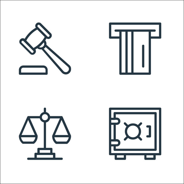 banking and finance line icons. linear set. quality vector line set such as vault, balance scale, atm machine - Vector, Image
