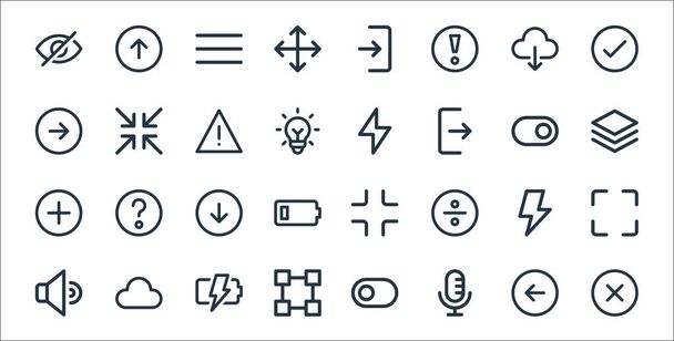 user interface line icons. linear set. quality vector line set such as multiply, microphone, transform, speaker, bolt, down, layer, bolt, minimize - Vector, Image