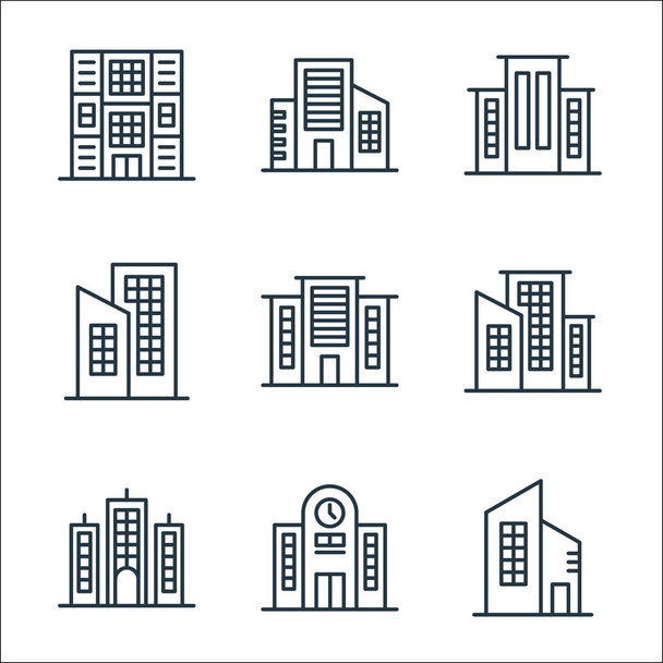 edificios línea iconos. Conjunto lineal. conjunto de línea vectorial de calidad como edificio, edificio, edificio, - Vector, Imagen