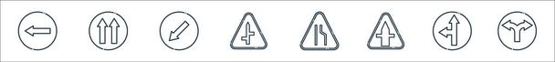 signaling line icons. linear set. quality vector line set such as direction, direction, intersection, narrow road, intersection, keep left, one way - Vector, Image