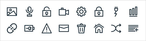 user interface line icons. linear set. quality vector line set such as add, home, letter, link, energy, unlock, cog, microphone - Vector, Image