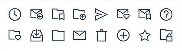 email line icons. linear set. quality vector line set such as lock, add, email, favourite, saved, saved, send, add - Vector, Image