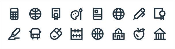 education material line icons. linear set. quality vector line set such as bank, school, abacus, pencil, pencil, certificate, book, globe - Vector, Image