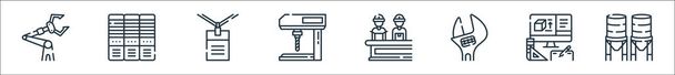 industrial process line icons. linear set. quality vector line set such as water tank, product de, wrench, manufacture, drilling machine, work, servers - Vector, Image