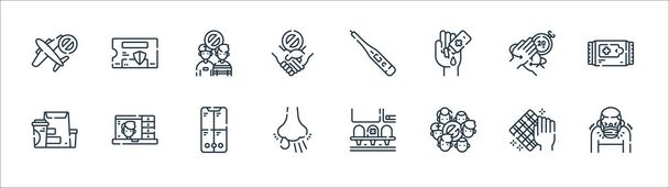 coronavirus prevention line icons. linear set. quality vector line set such as cough, social, snot, take away, handwash, social, thermometer, supplement - Vector, Image