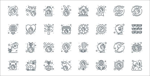 earth day line icons. linear set. quality vector line set such as tree, eco friendly, reuse, ecology, recycling, earth globe, garland, flower, save the world - Vector, Image