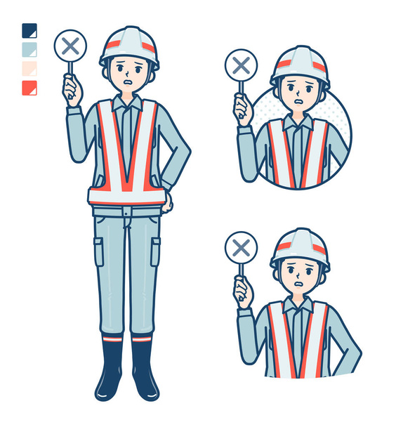A Man wearing workwear with Put out a cross panel image - Vector, imagen