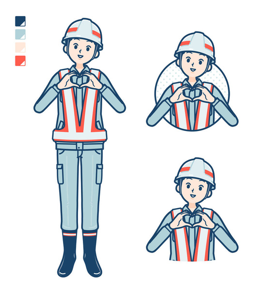 A Man wearing workwear with making a heart symbol by hand images - Vector, Image