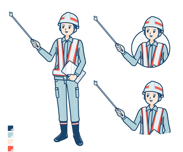 A Man wearing workwear with Explanation with a pointing stick image - Vektori, kuva