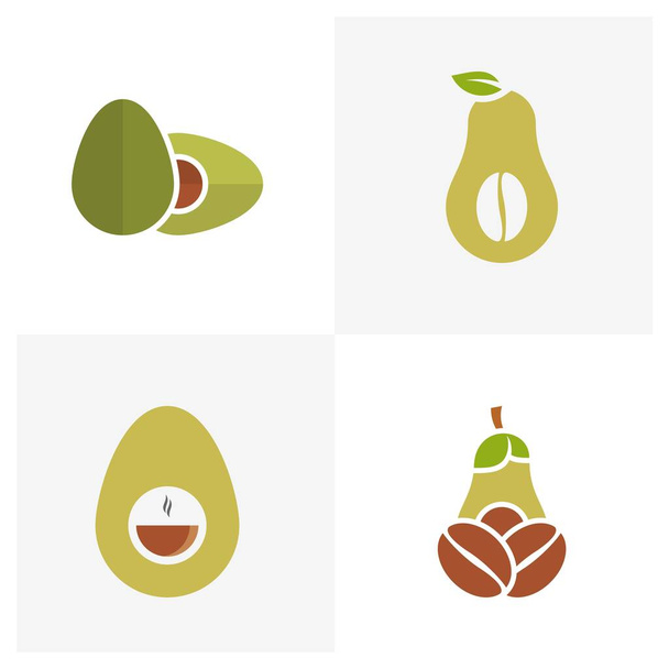 Conjunto de plantilla de logotipo de fruta de aguacate. Mitad aguacate con diseño de vectores de hojas. Logotipo Alimentación Sanitaria - Vector, imagen