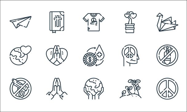 icônes de ligne d'espoir. set linéaire. ensemble de lignes vectorielles de qualité telles que paix, monde, pas de guerre, plante, main, monde, paix, germe, bible - Vecteur, image