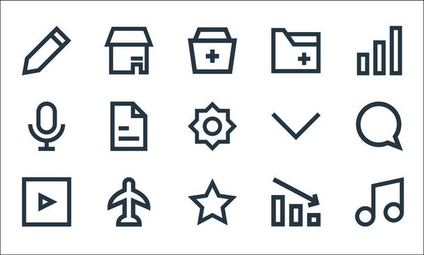 user interface line icons. linear set. quality vector line set such as melody, star, video player, diagram, airplane, microphone, arrow down, document, store - Vector, Image