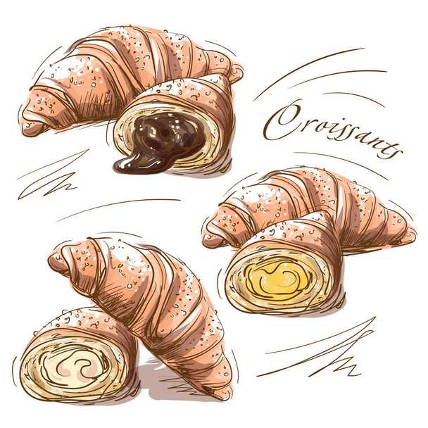 Set of vector croissants in sketch style - Vector, Image