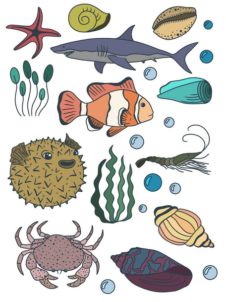 Set of underwater world. Fishes. Seaweed  - Фото, изображение