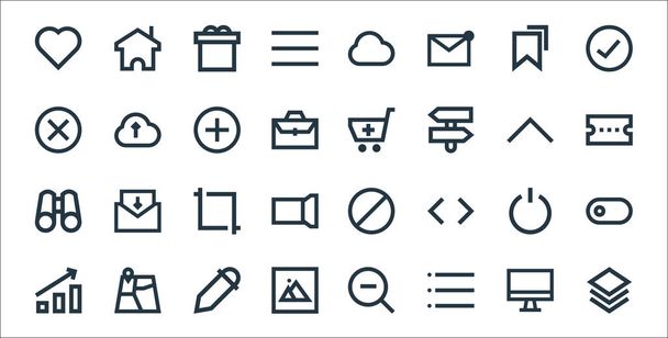 user interface line icons. linear set. quality vector line set such as layers, list, picture, growth graph, shutdown, resize, coupon, cart, upload - Vector, Image