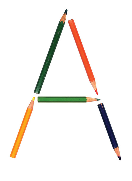 LETTER A elszigetelt fehér háttér része egy szerint itt rendelkezésre álló ábécé összeállított fényképek használt színes ceruzák - Fotó, kép