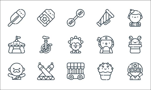 circus line icons. linear set. quality vector line set such as human, jail, strong, ice cream, stage, circus tent, fortune teller, megaphone, circus - Vector, Image