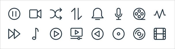 multimedia line icons. linear set. quality vector line set such as video, record, video, forward, film, shuffle, notification, video - Vector, Image