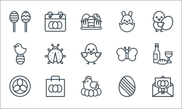 easter line icons. linear set. quality vector line set such as greeting card, hen, nest, easter egg, shopping bag, easter egg, butterfly, bunny, day - Vector, Image