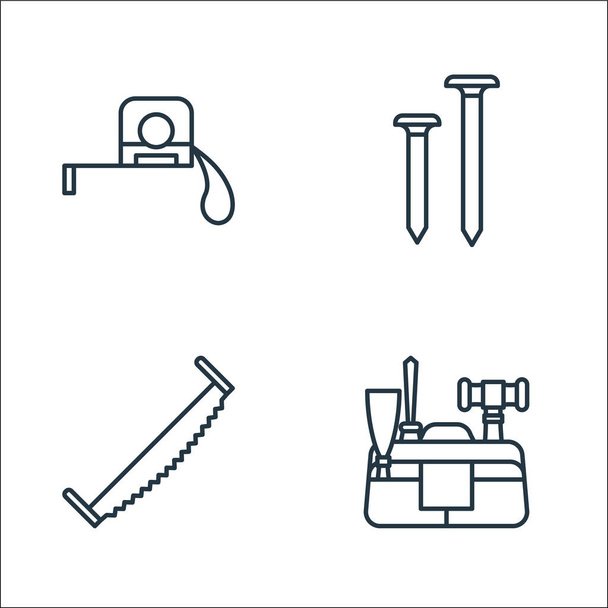carpentry line icons. linear set. quality vector line set such as kit, hand saw, nails - Vektor, kép